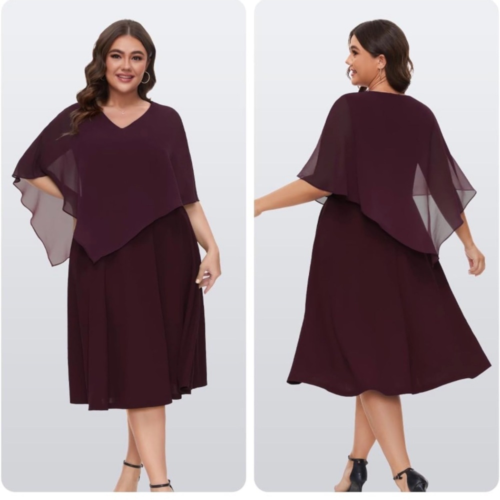 Plus Size V-Neck Chiffon Overlay Wedding Dress in Plum